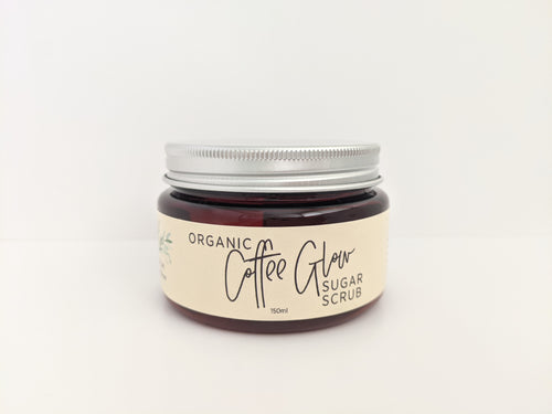 Coffee skincare, body polish, exfoliating, hydrating, sugar scrub, leaving skin glowing