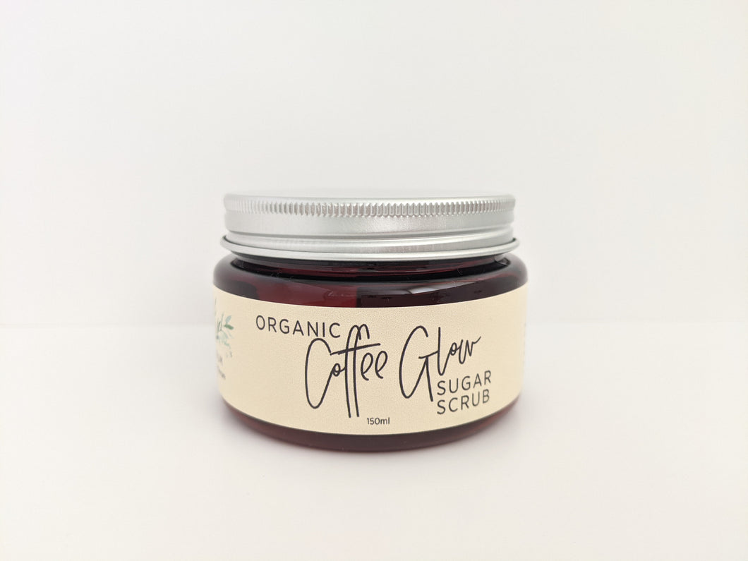 Coffee skincare, body polish, exfoliating, hydrating, sugar scrub, leaving skin glowing